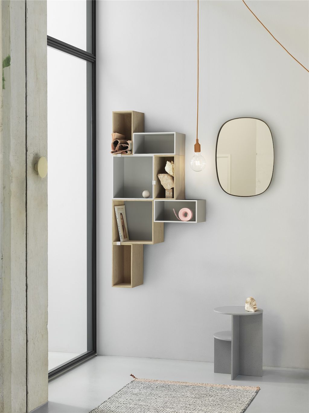 Muuto Mini Stacked Group E27 Framed Mirror Halves Side Tabe Dots